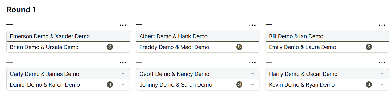 Manual court assignment interface showing matches and court selection